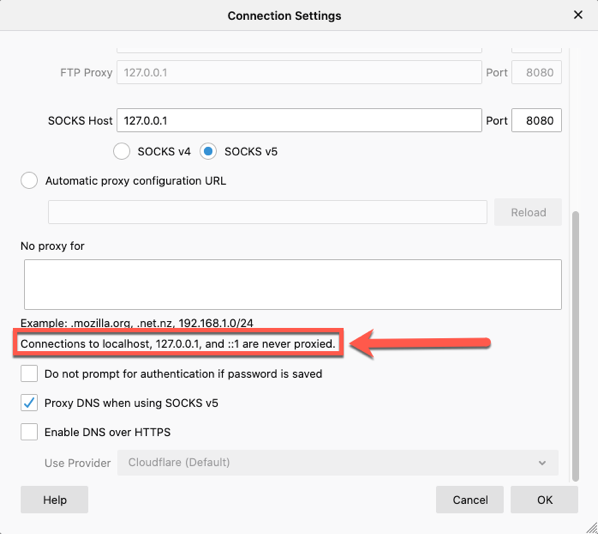 Connection settings in Firefox